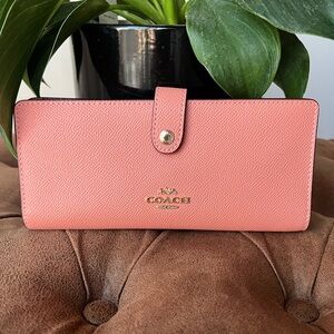 Coach Slim Crossgrain Leather Wallet in Light Coral